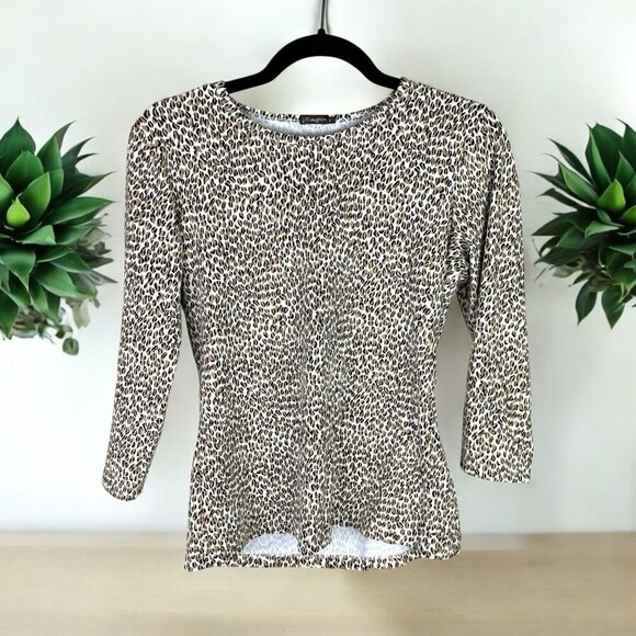 J.McLaughlin Top Catalina Cheetah Print Knit Jersey Crew Neck Top Size Small - Picture 1 of 10